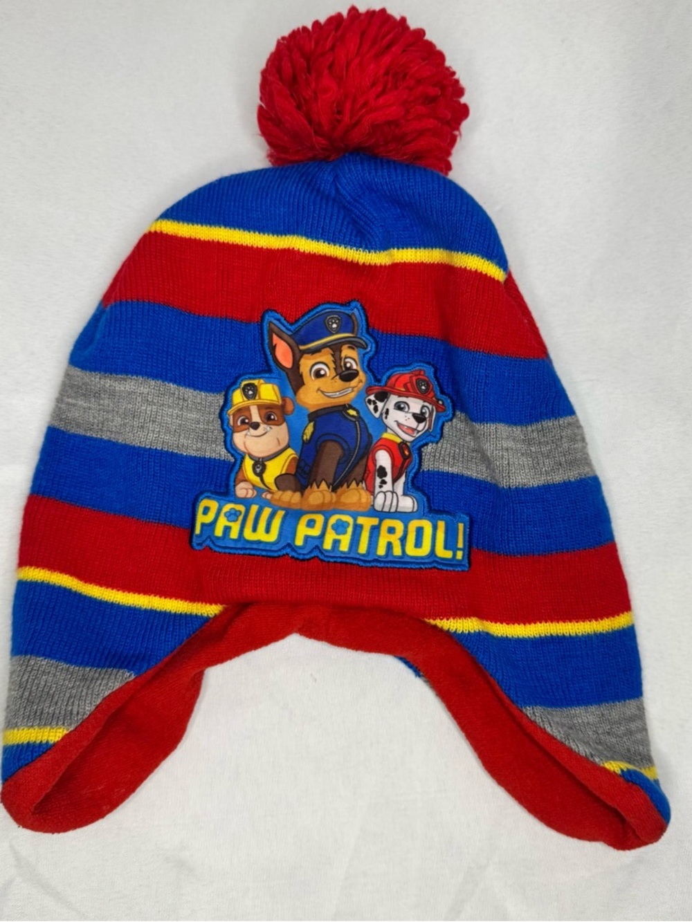 Nickelodeon Paw Patrol Red, Blue & Gray Knit Pom Earflap Hat